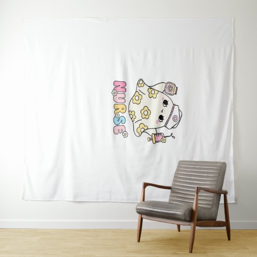 Retro Ghost Nurse Halloween Design Classic T-shirt Wandkleed (In Situ (horizontaal))