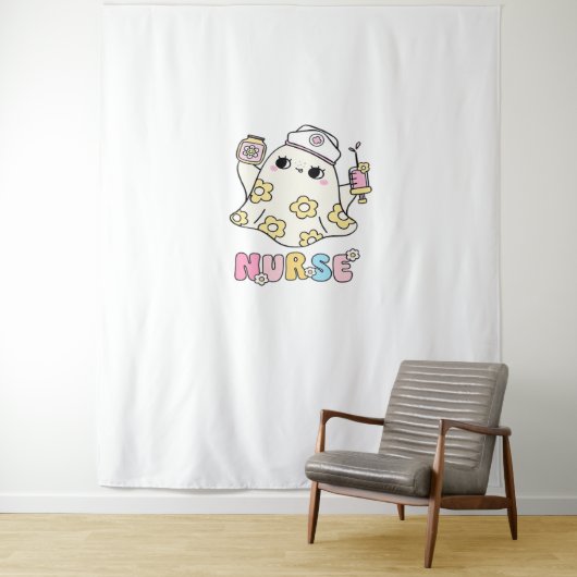 Retro Ghost Nurse Halloween Design Classic T-shirt Wandkleed (In situ)