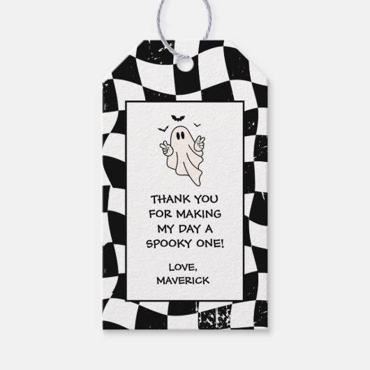 Retro Ghost One Halloween Boy 1st Birthday Cadeaulabel (Voorkant)