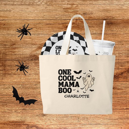 Retro Ghost One Halloween Boy 1st Birthday Grote Tote Bag
