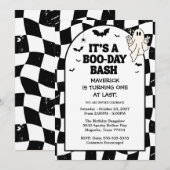 Retro Ghost One Halloween Boy 1st Birthday Kaart (Voorkant / Achterkant)