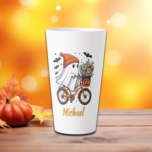 Retro Ghost op de fiets Halloween Latte Mok