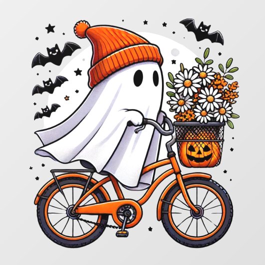 Retro Ghost op de fiets Halloween Raamsticker (Vel)