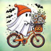 Retro Ghost op de fiets Halloween Raamsticker (Vel 3)
