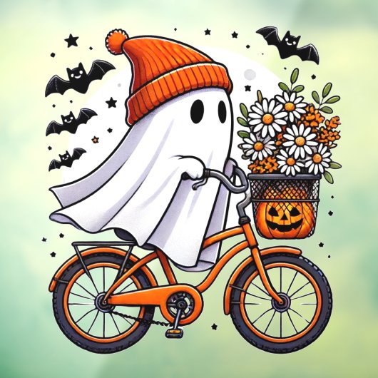 Retro Ghost op de fiets Halloween Raamsticker (Vel 3)