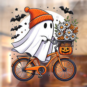 Retro Ghost op de fiets Halloween Raamsticker