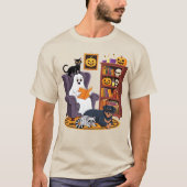 Retro Ghost Reading Books with Black Cat Raccoon  T-shirt (Voorkant)