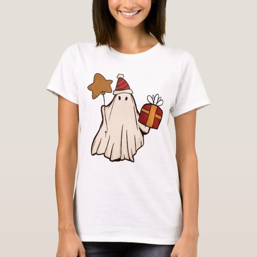 Retro Ghost Santa Kerstvakantie Kerstman Hoed T-shirt (Voorkant)