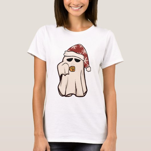 Retro Ghost Santa Kerstvakantie Kerstman Hoed T-shirt (Voorkant)