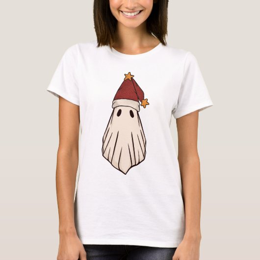 Retro Ghost Santa Kerstvakantie Kerstman Hoed T-shirt (Voorkant)
