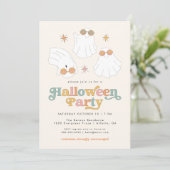 Retro Ghost Schattige Halloween Party Invitation Kaart (Staand voorkant)