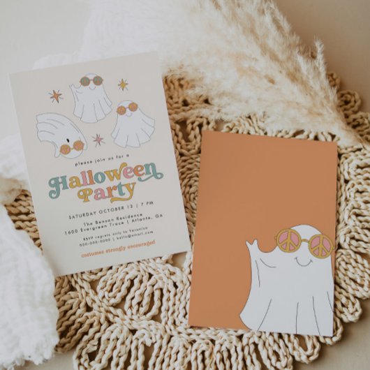 Retro Ghost Schattige Halloween Party Invitation Kaart