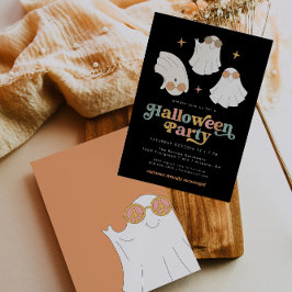 Retro Ghost Schattige Halloween Party Invitation Kaart