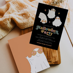 Retro Ghost Schattige Halloween Party Invitation Kaart