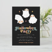 Retro Ghost Schattige Halloween Party Invitation Kaart (Staand voorkant)