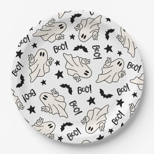 Retro Ghost Spooktacular Halloween Papieren Bordje (Voorkant)