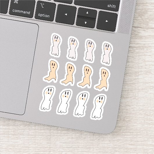 Retro Ghost Tan White Halloween Party Sticker (Detail)