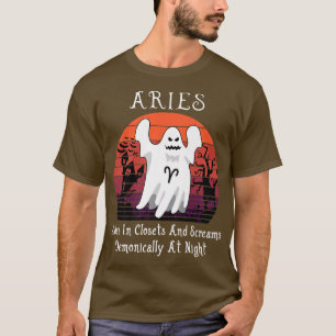 Retro Ghost Zodiac Sign Aries Funny Halloween Cost T-shirt