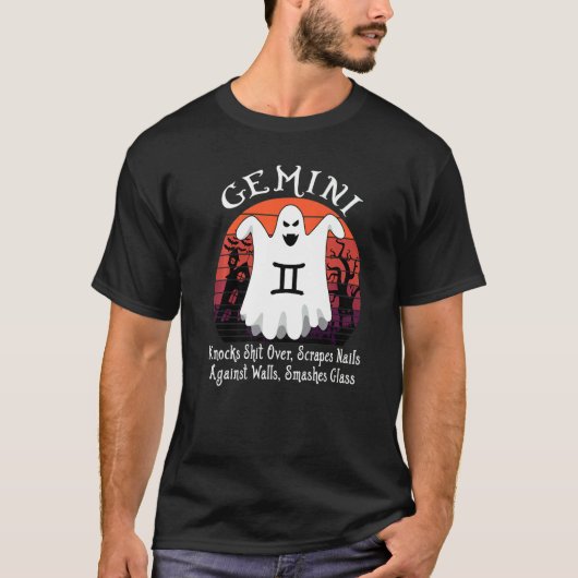 Retro Ghost Zodiac Sign Gemini Halloween Costume T-shirt (Voorkant)