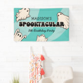 Retro Ghosts Halloween Kids Verjaardagsfeest Spandoek (Insitu)