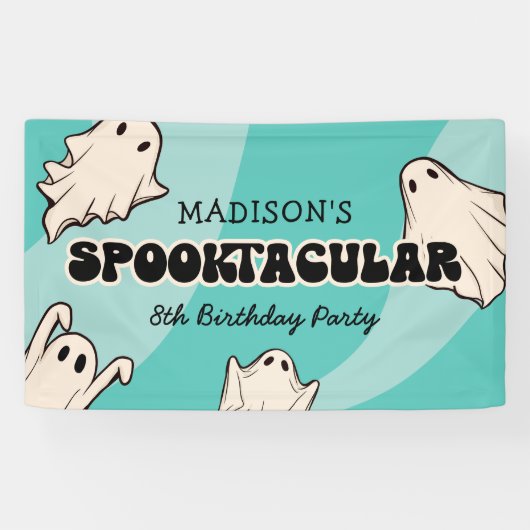 Retro Ghosts Halloween Kids Verjaardagsfeest Spandoek (Horizontaal)