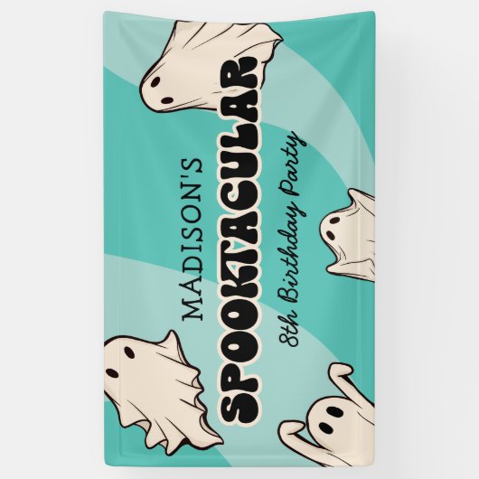 Retro Ghosts Halloween Kids Verjaardagsfeest Spandoek (Verticaal)