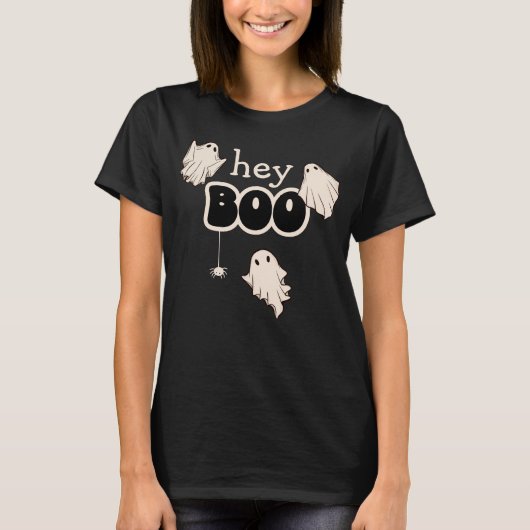 Retro Ghosts Hey Boo Halloween T-shirt (Voorkant)