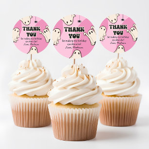 Retro Ghosts Pink Halloween Dank u Ronde Sticker