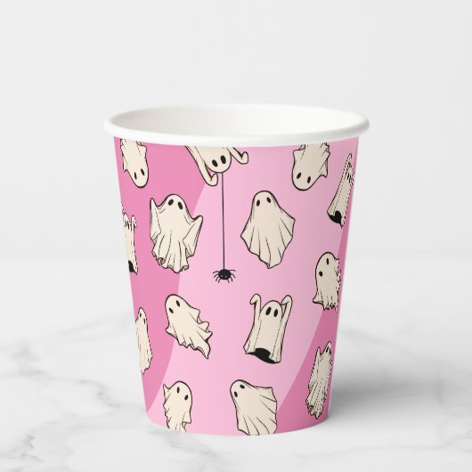 Retro Ghosts Pink Halloween Party Papieren Bekers (Achterkant)