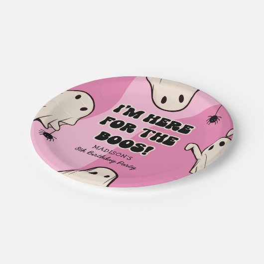 Retro Ghosts Roze Halloween Verjaardagsfeest Papieren Bordje (Gekanteld)