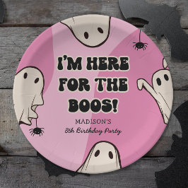 Retro Ghosts Roze Halloween Verjaardagsfeest Papieren Bordje