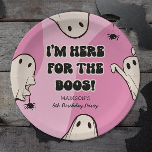 Retro Ghosts Roze Halloween Verjaardagsfeest Papieren Bordje