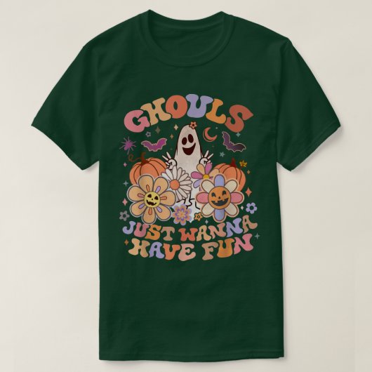 Retro Ghouls wil alleen maar Fun Groovy Ghost Cute T-shirt (Design voorkant)