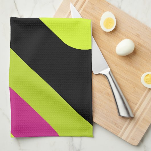 Retro Giant Diamonds Chartreuse Magenta Theedoek (Quarter Fold)