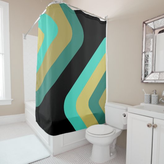 Retro Giant Diamonds Turquoise Gold Douchegordijn (In situ)