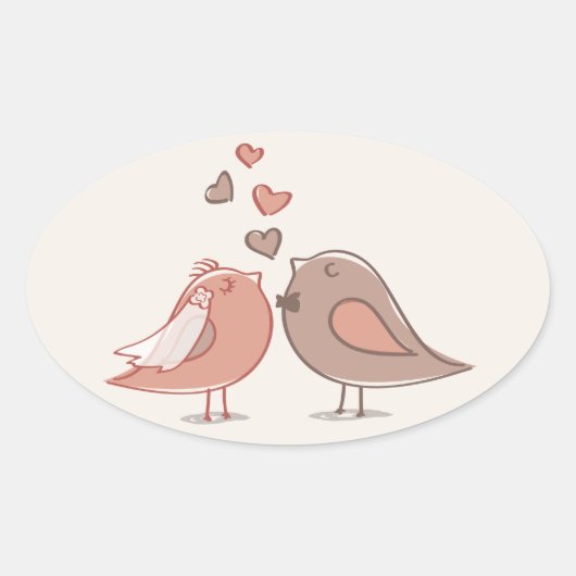 Retro Giften van de Vogels van de Bruid en van de Ovale Sticker (Voorkant)
