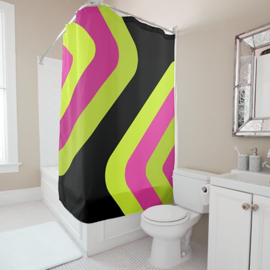 Retro Gigant Diamanten Chartreuse Magenta Douchegordijn (In situ)