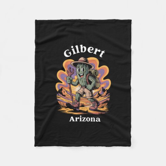 Retro Gilbert Arizona Hiking Trail Adventure Cactu Fleece Deken (Voorkant)