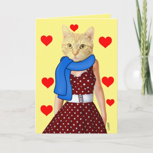 RETRO GINGER CAT BIRTHDAY KAART VOOR VRIEND (Voorkant)