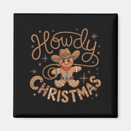 Retro Gingerbread Cowboy Western Howdy Christmas U Magneet (Voorkant)
