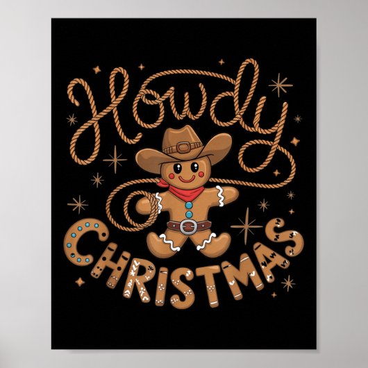 Retro Gingerbread Cowboy Western Howdy Christmas U Poster (Voorkant)