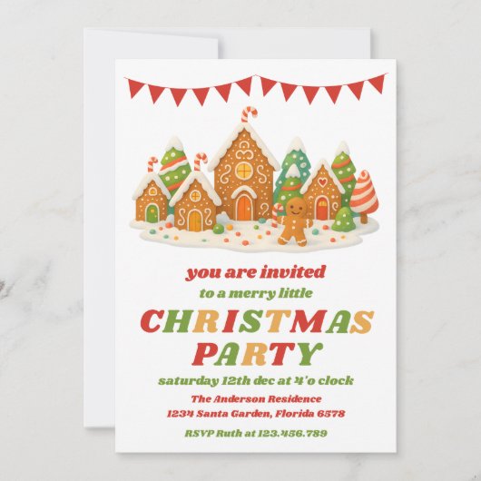 Retro Gingerbread Editable Christmas Party Kaart (Voorkant)