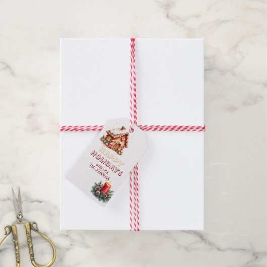 Retro Gingerbread House Holiday Gift Label Cadeaulabel (Met Touw)