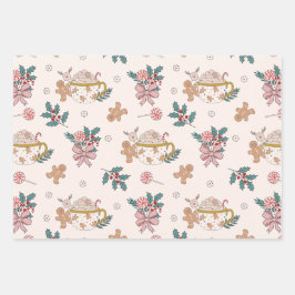 Retro Gingerbread Kersttraktaties Inpakpapier Vel