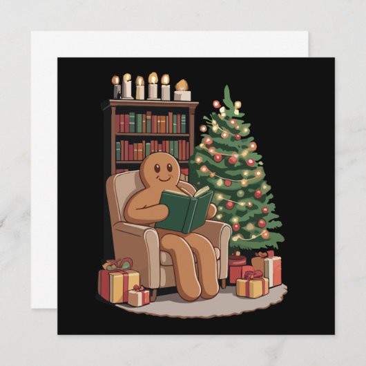 Retro Gingerbread Leesboeken Kerstleraar Kaart (Voorkant / Achterkant)