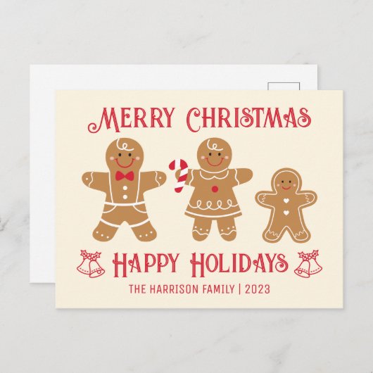 Retro Gingerbread Man Cookies Familie Kerstmis Briefkaart (Voorkant / Achterkant)