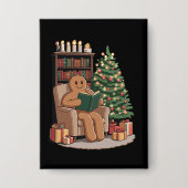 Retro Gingerbread Reading Books Christmas Teacher  Button (Voorkant)
