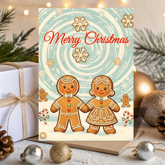 Retro-gingerbread-sneeuwstorm Kerstmis Feestdagen Kaart