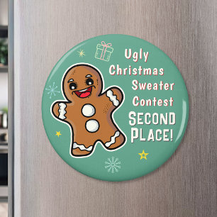 Retro Gingerbread Ugly Xmas Sweater Contest 2e Magneet