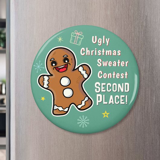 Retro Gingerbread Ugly Xmas Sweater Contest 2e Magneet
